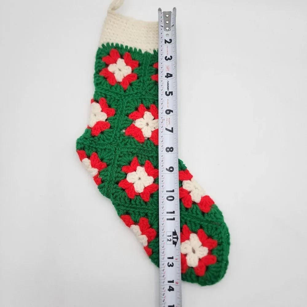 Lot of 5 Granny Square‎ Christmas Stockings Crochet Afghan Red Green White Boho
